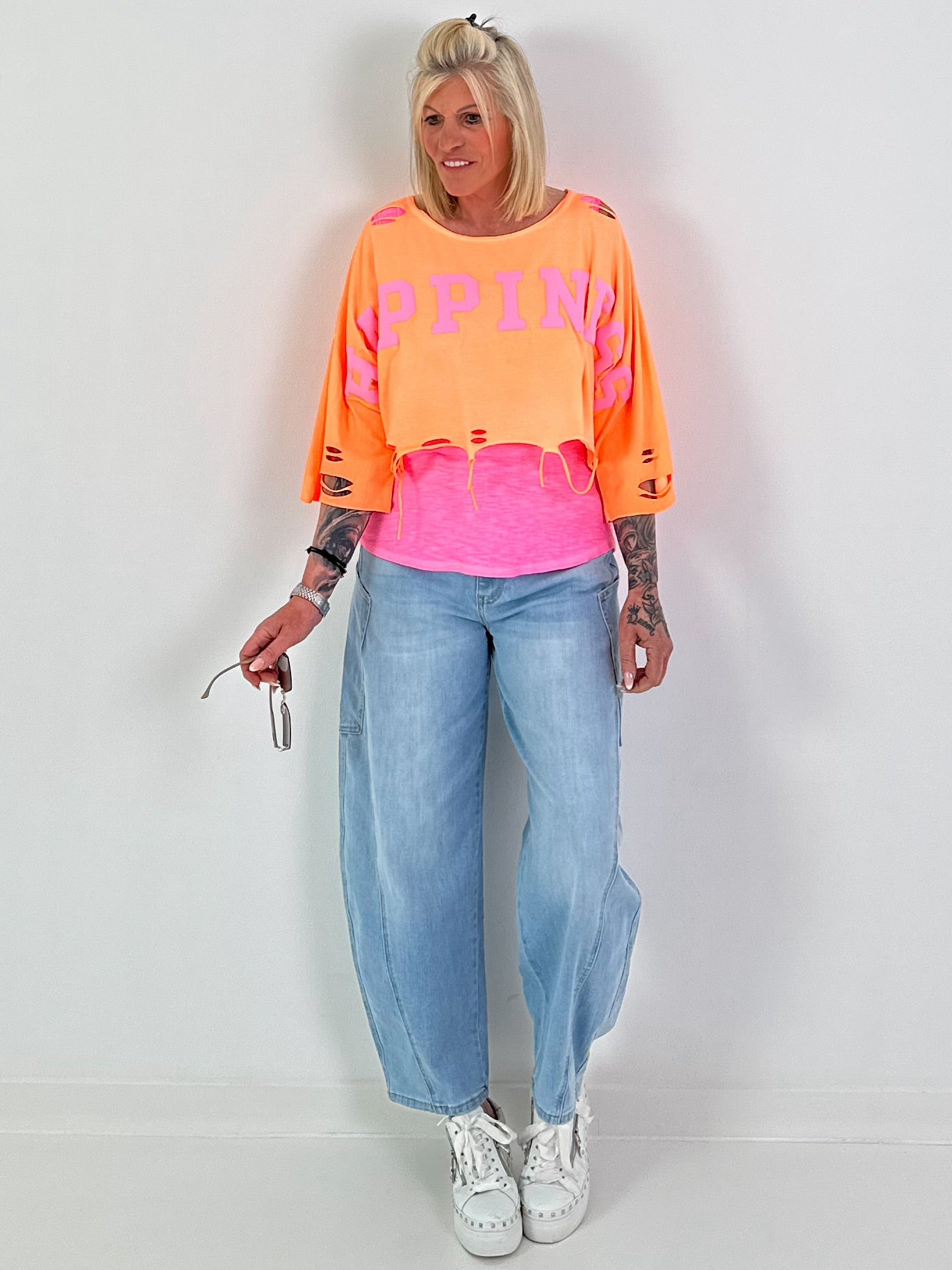 Cropped Sweater Happiness - neon orange