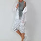 Jeansjacke mit Leo und floralem Netzeinsatz - weiss