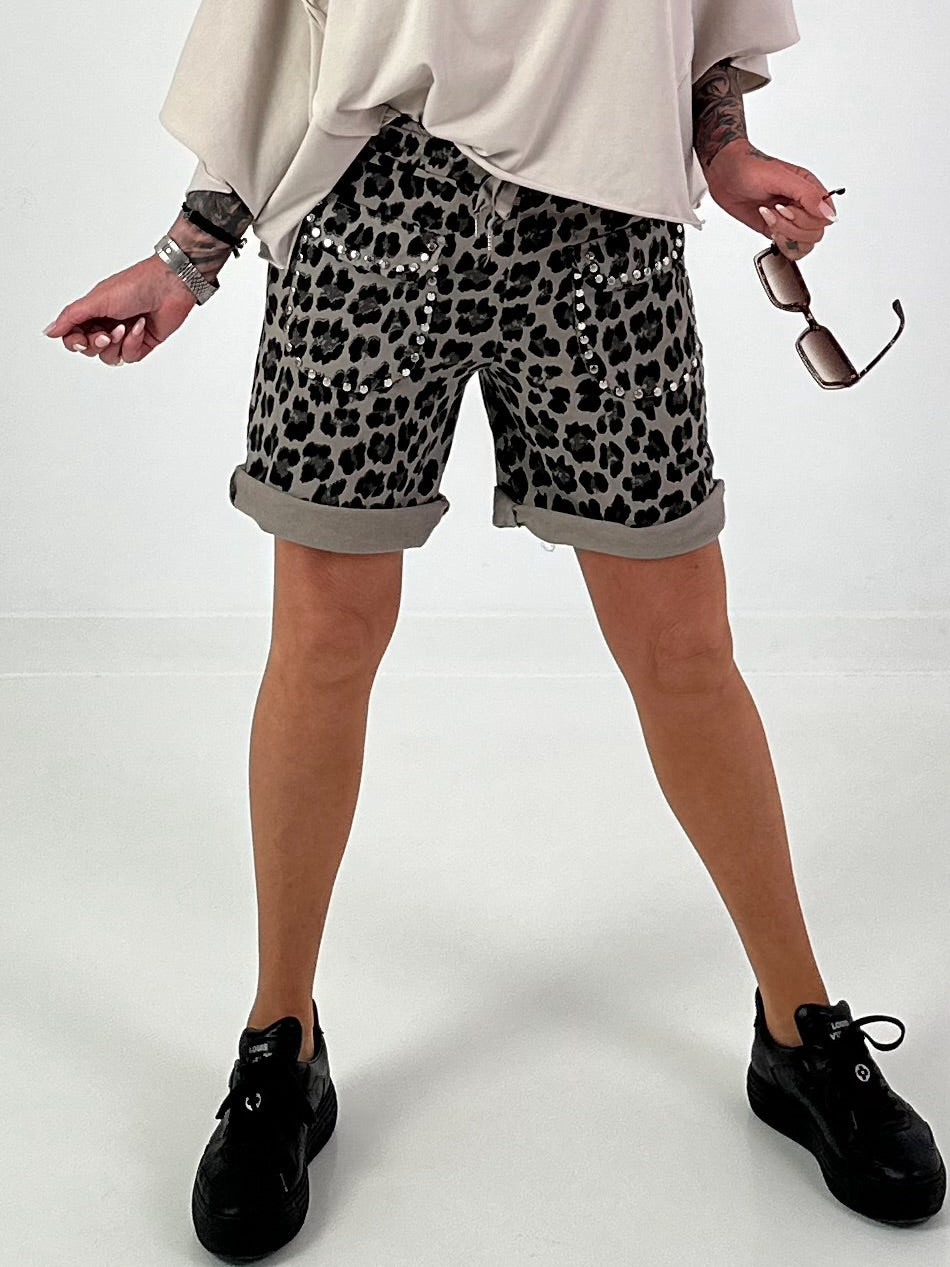 Sweat Short Leo mit Nieten - taupe