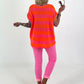 Knitted sweater with short sleeves NYC - neon orange-neon pink