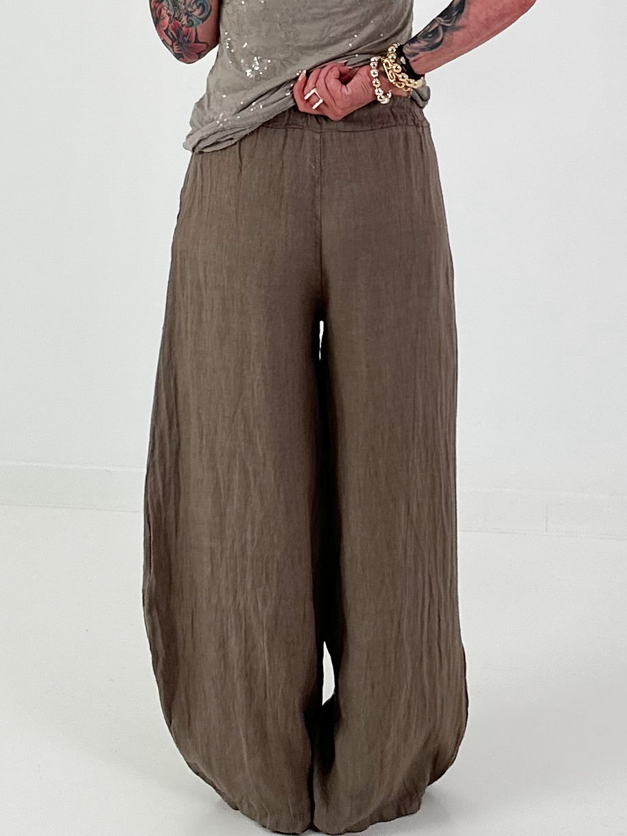 Ballon Leinen Hose - taupe