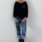 Sweatshirt mit Leo-Print - schwarz