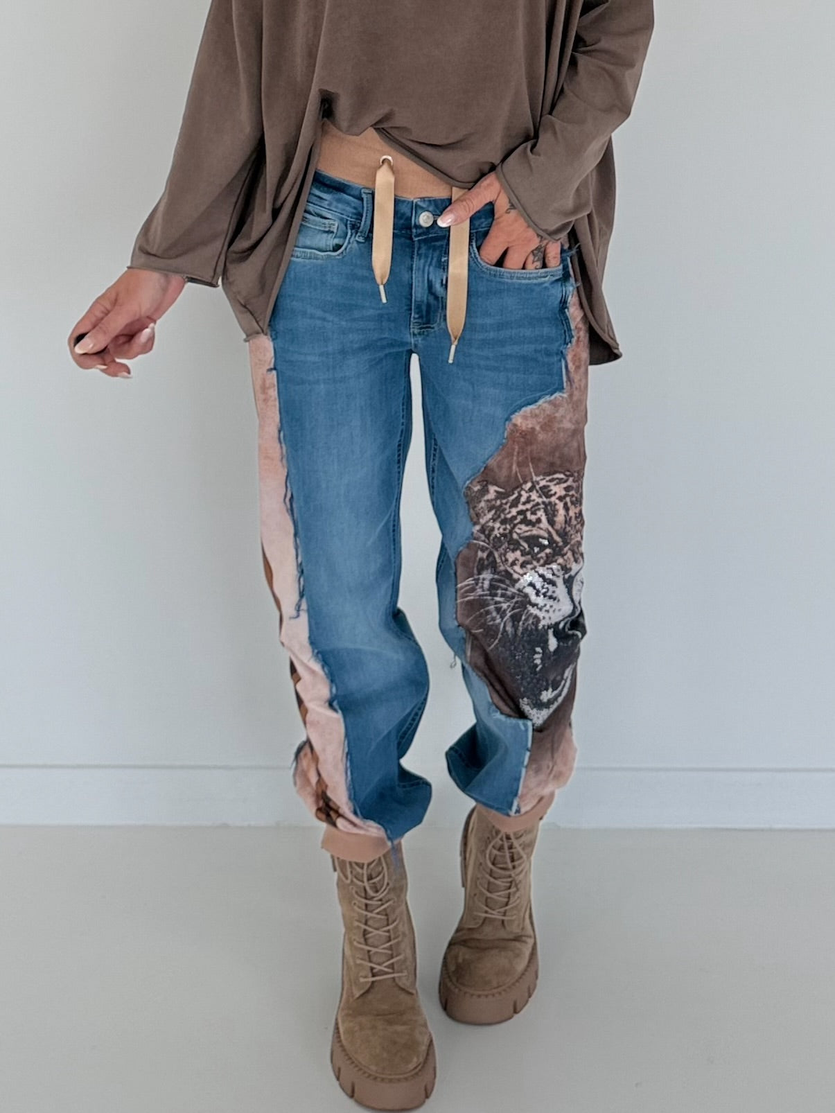 Jogg-Jeans im Used Look Leopard - denim