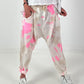 Linen Baggy with Tie-Dye Pattern - white-neon pink-beige