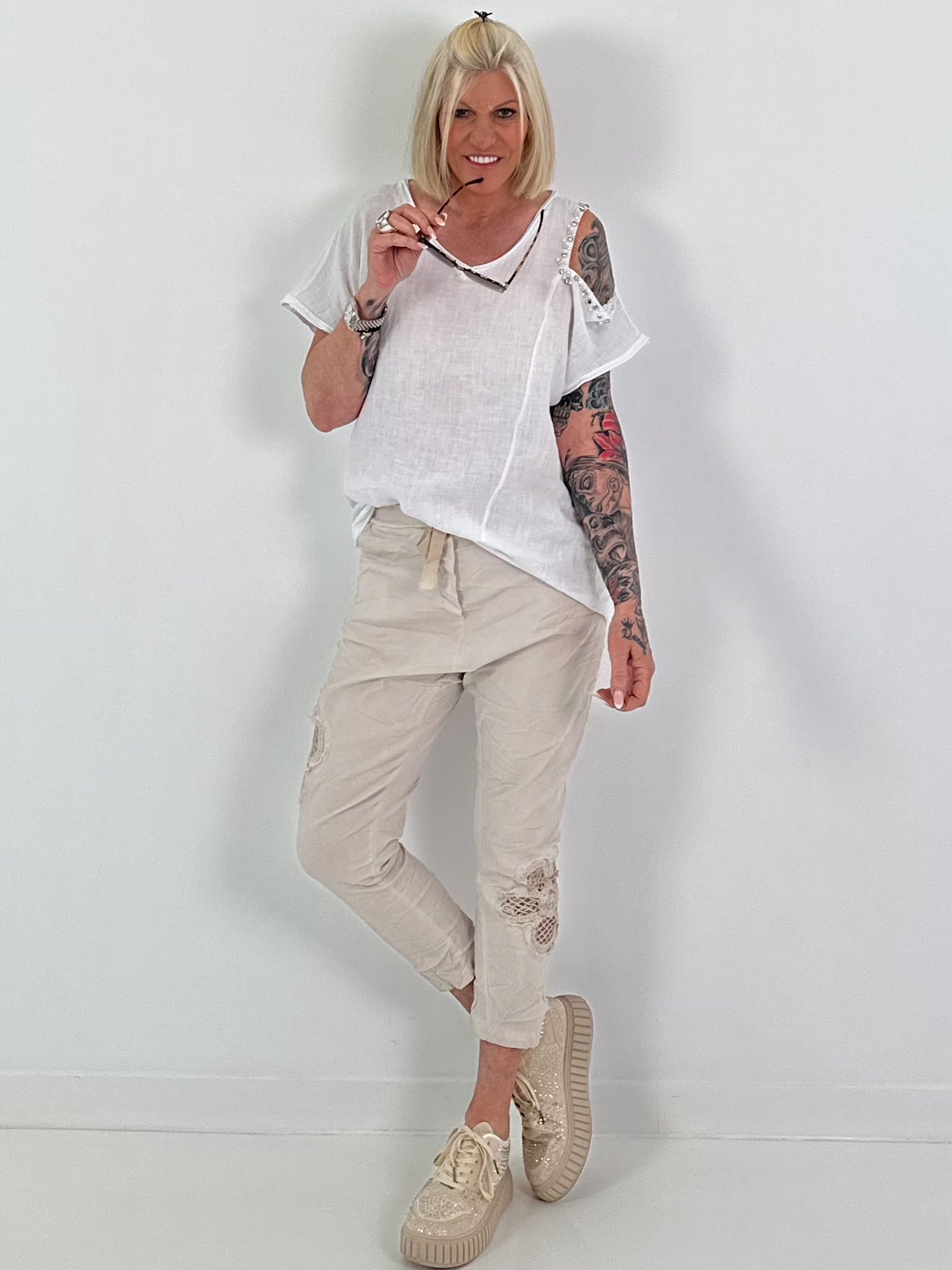 Linen Cut-Out Shirt - white