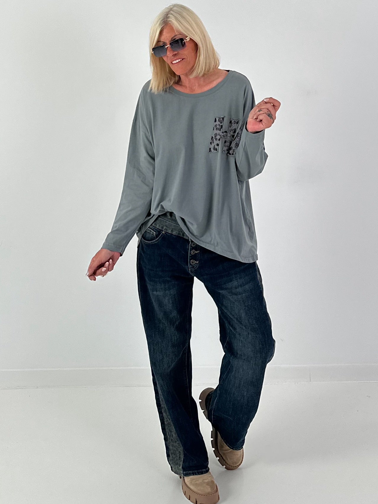 Shirt met 3D Leo letters - grijs