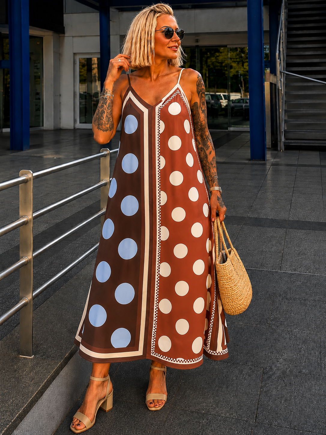 Luftiges Sommerkleid mit Print - mokka - mehrfarbig