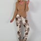 Ripp Shirt mit V-Neck und Spitzendetails - camel
