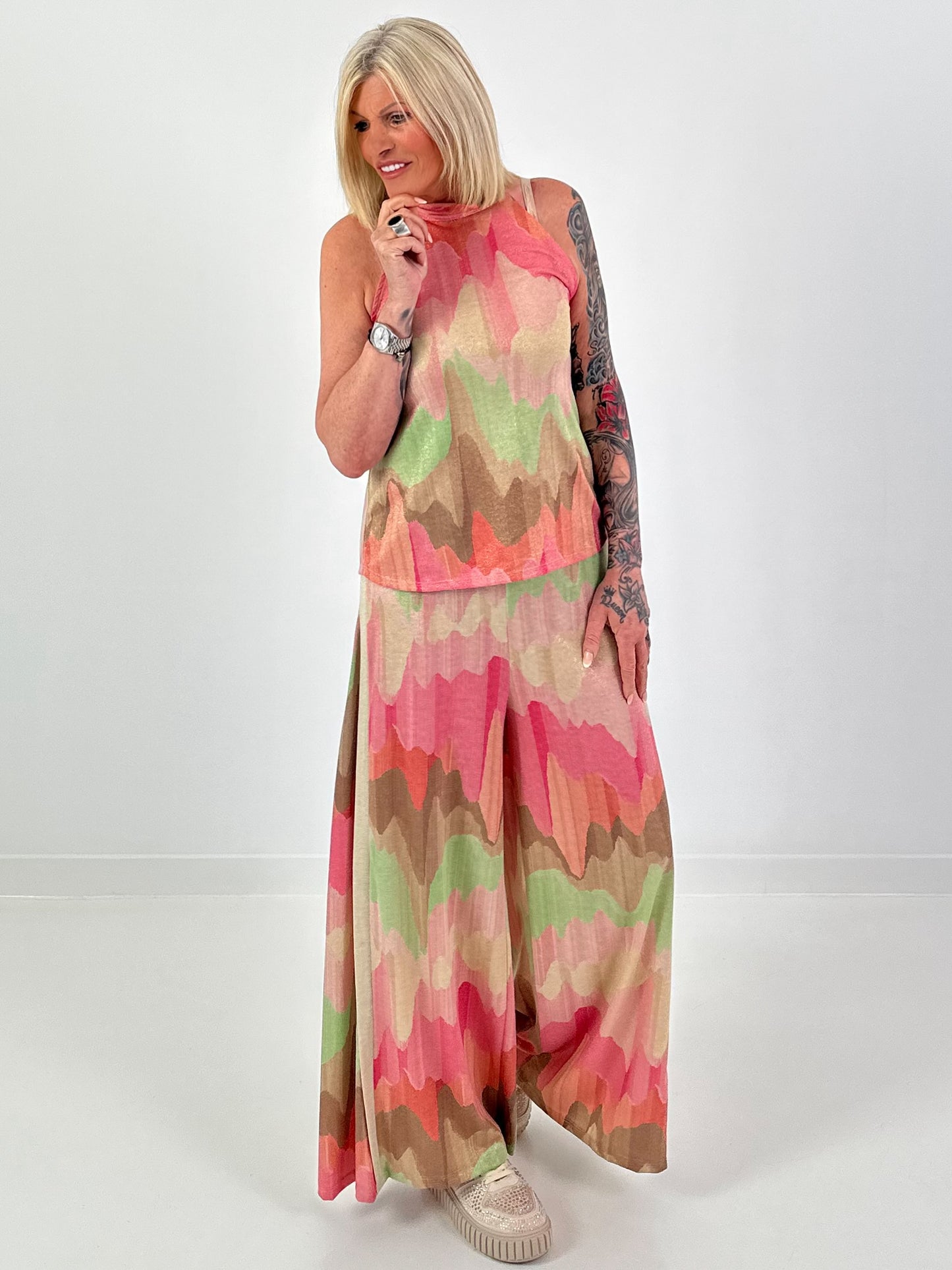 Two-piece set with pattern and Lurex - pink-mint-beige