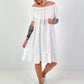 Dress with short sleeves and flounce - white