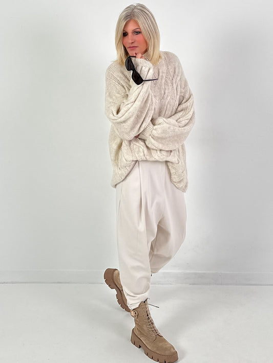 Casual cable-knit sweater "Pure Cable" - beige