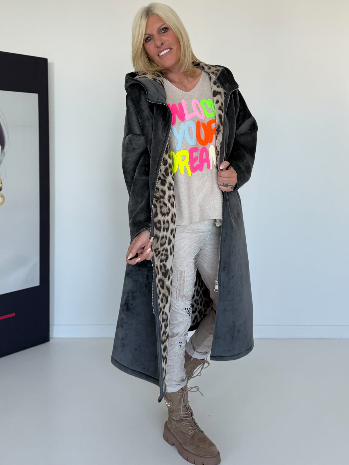 Mantel mit Kapuze Yes I Will Rise - mausgrau