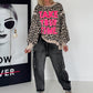 Oversized Sweater im Leoprint mit Schriftzug - beige