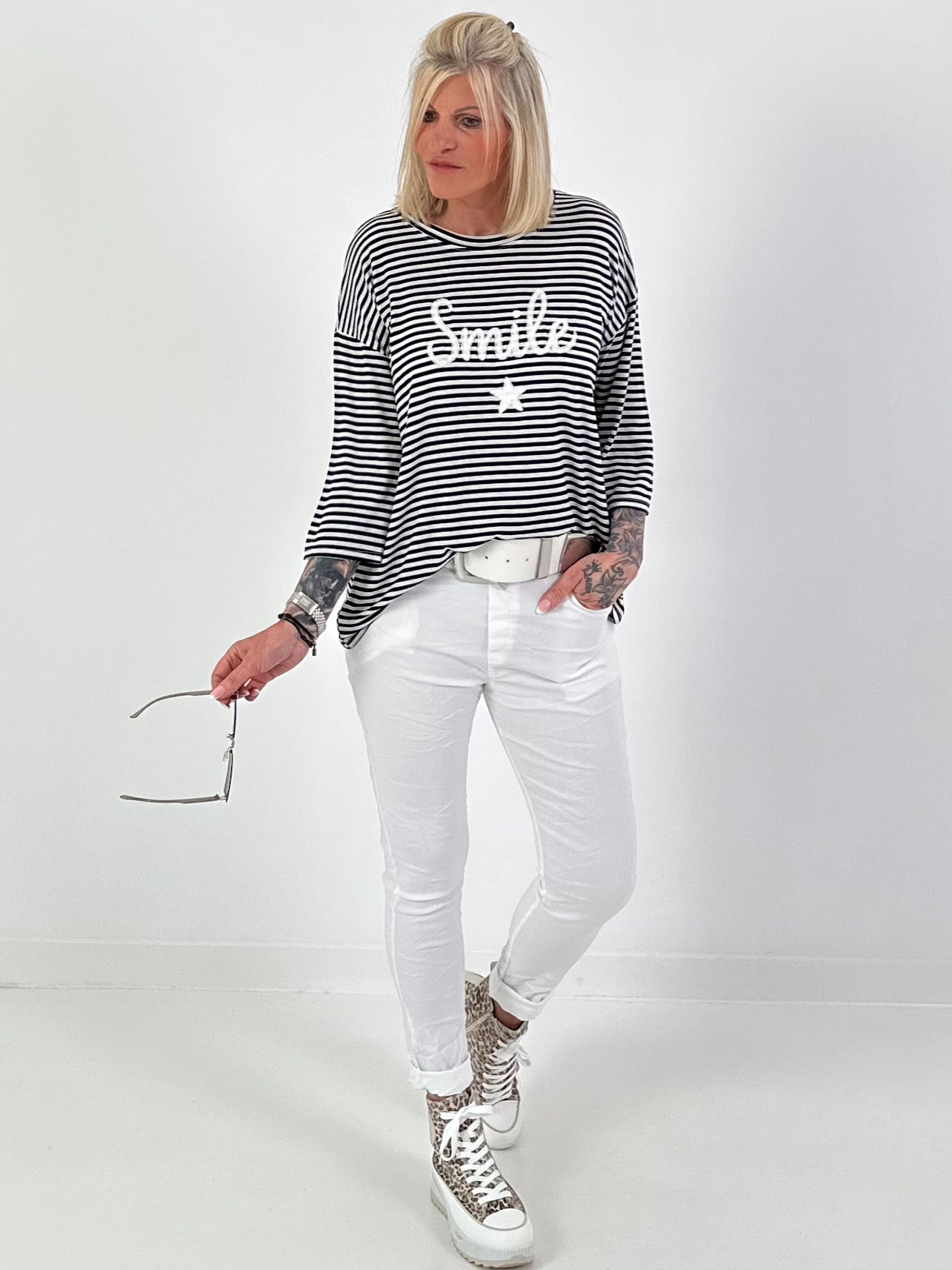 Shirt mit Streifen Smile - schwarz-weiss