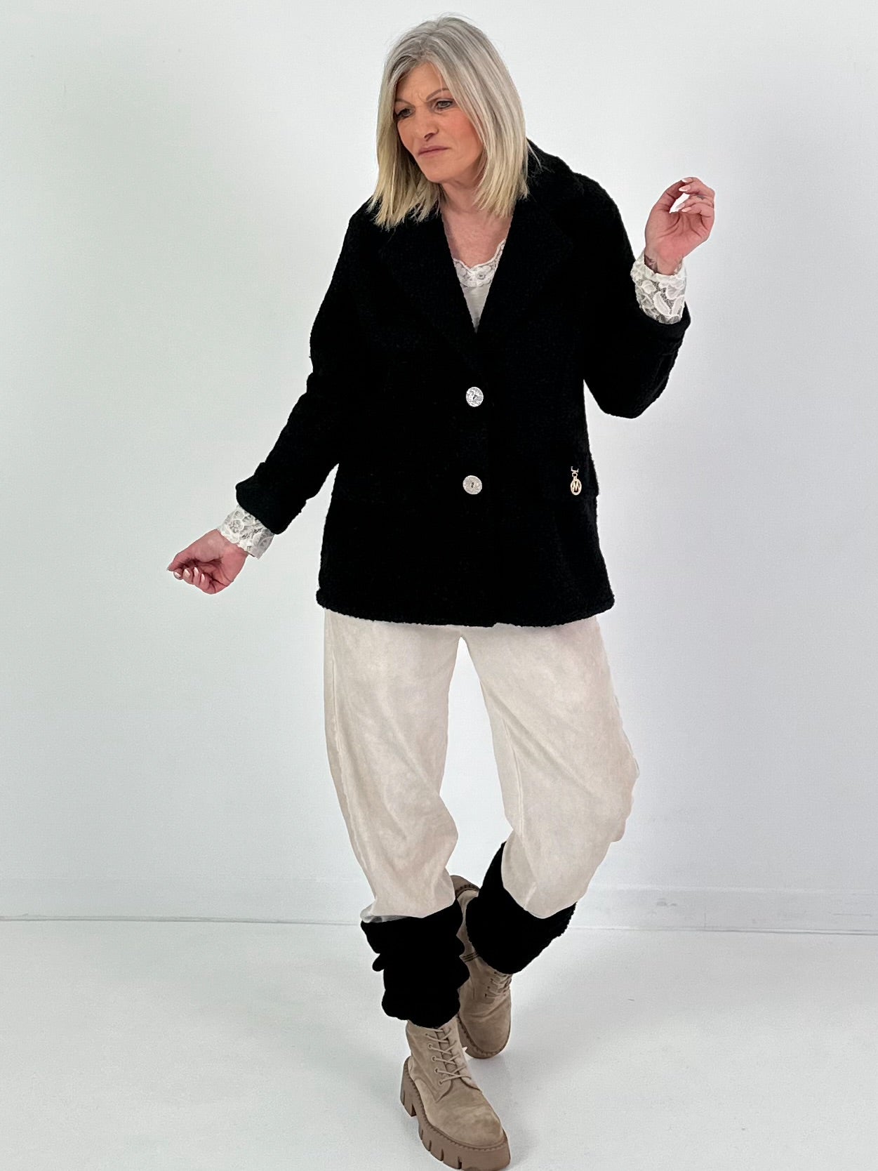 Bouclé Jacke - schwarz