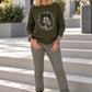 Sweater with rhinestone comic motif - olive