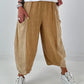 Balloon Linen Trousers with Fringe Details - taupe