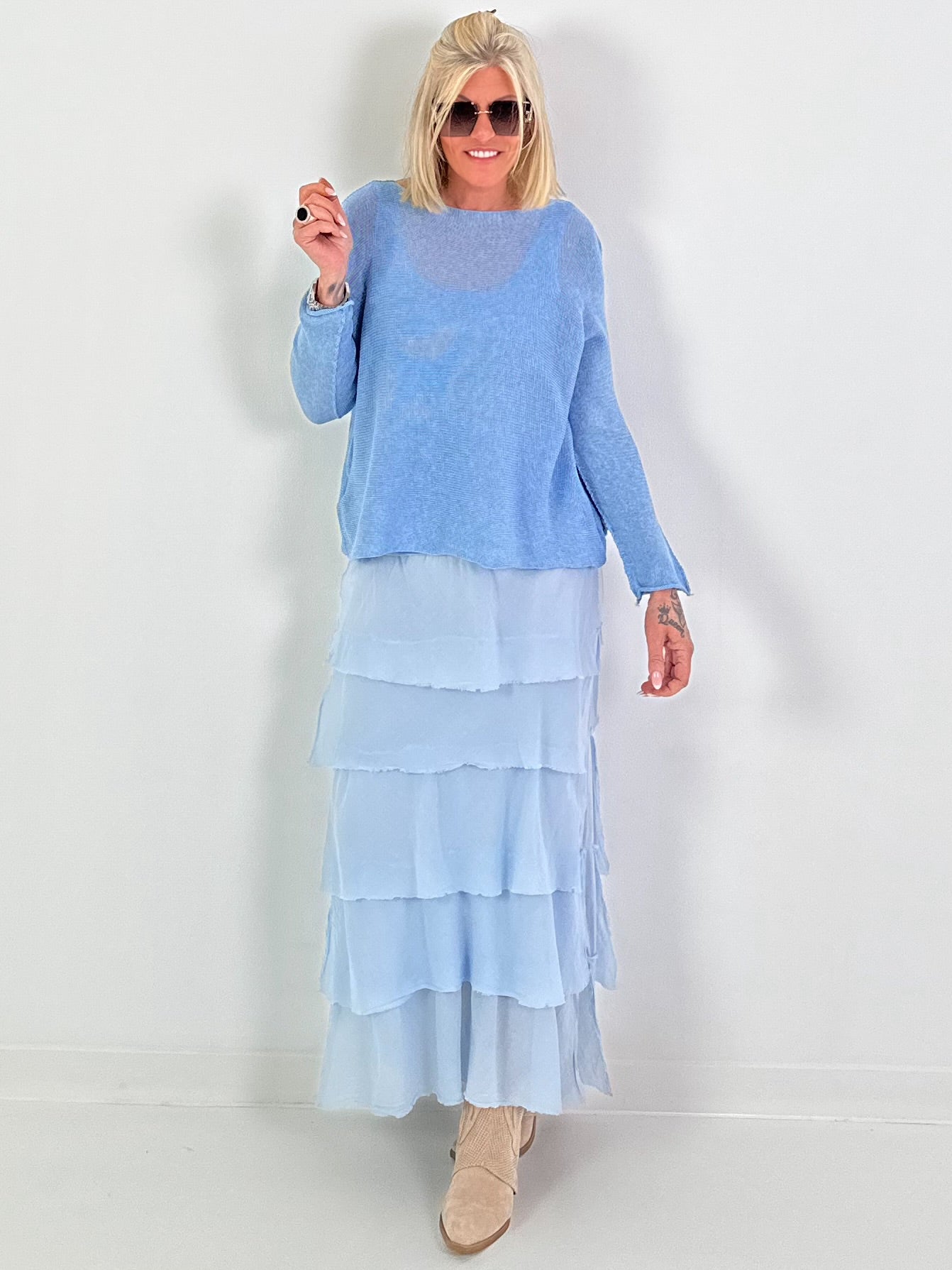 Leichter Strickpullover - hellblau