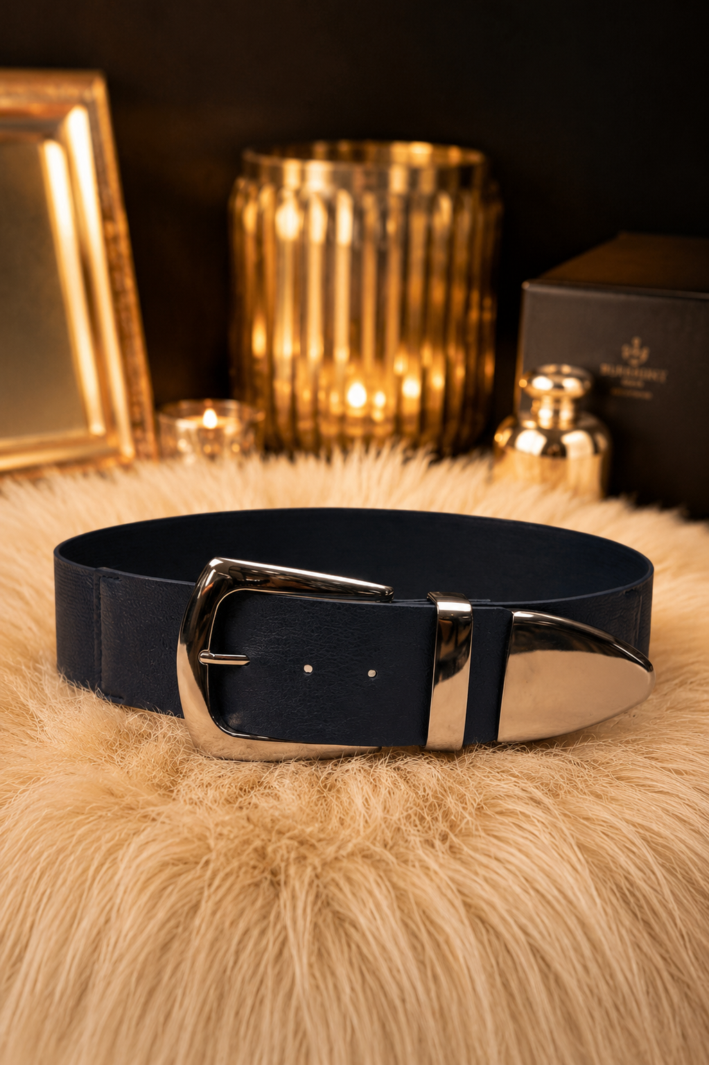 Stretch belt with silver buckle - navy