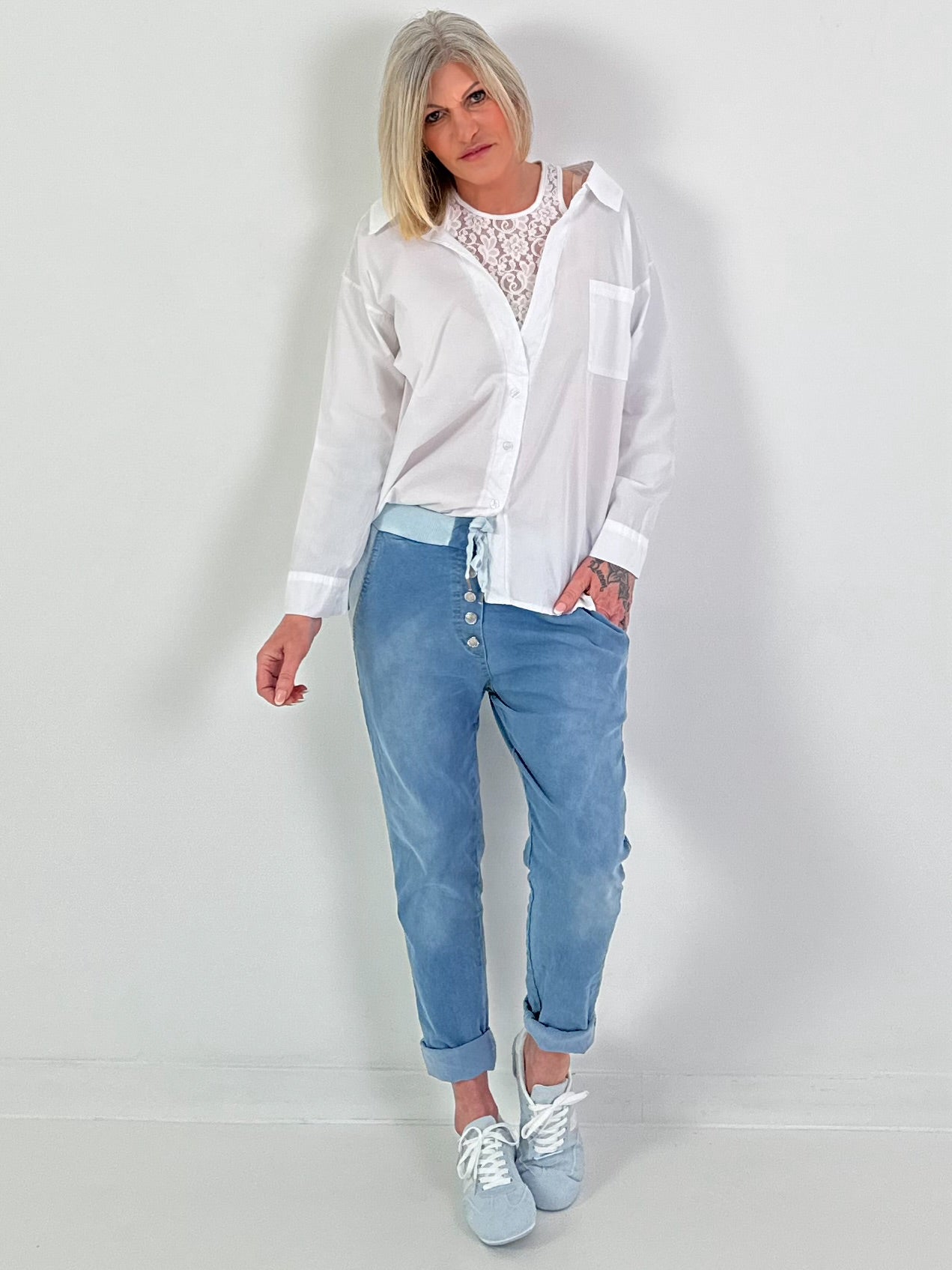 Bluse mit Spitzentop - weiss
