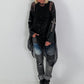 Stylish Long Mesh Shirt with Cross Details - black