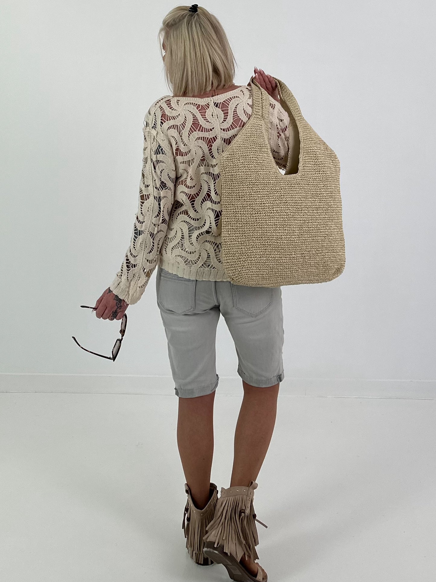 Häkelpullover mit Muster - beige