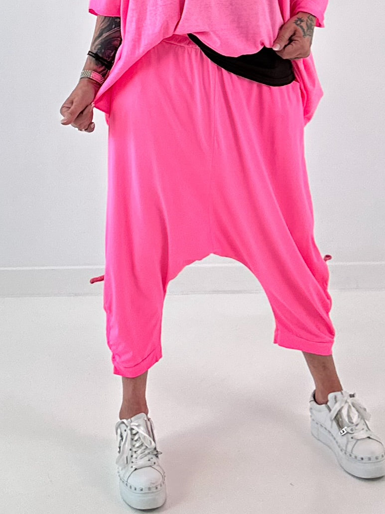 Sweatshirt Baggy mit Beinraffung - neonpink