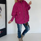 Oversized gewatteerd jack met mouwen met boorden en capuchon - bordeauxrood