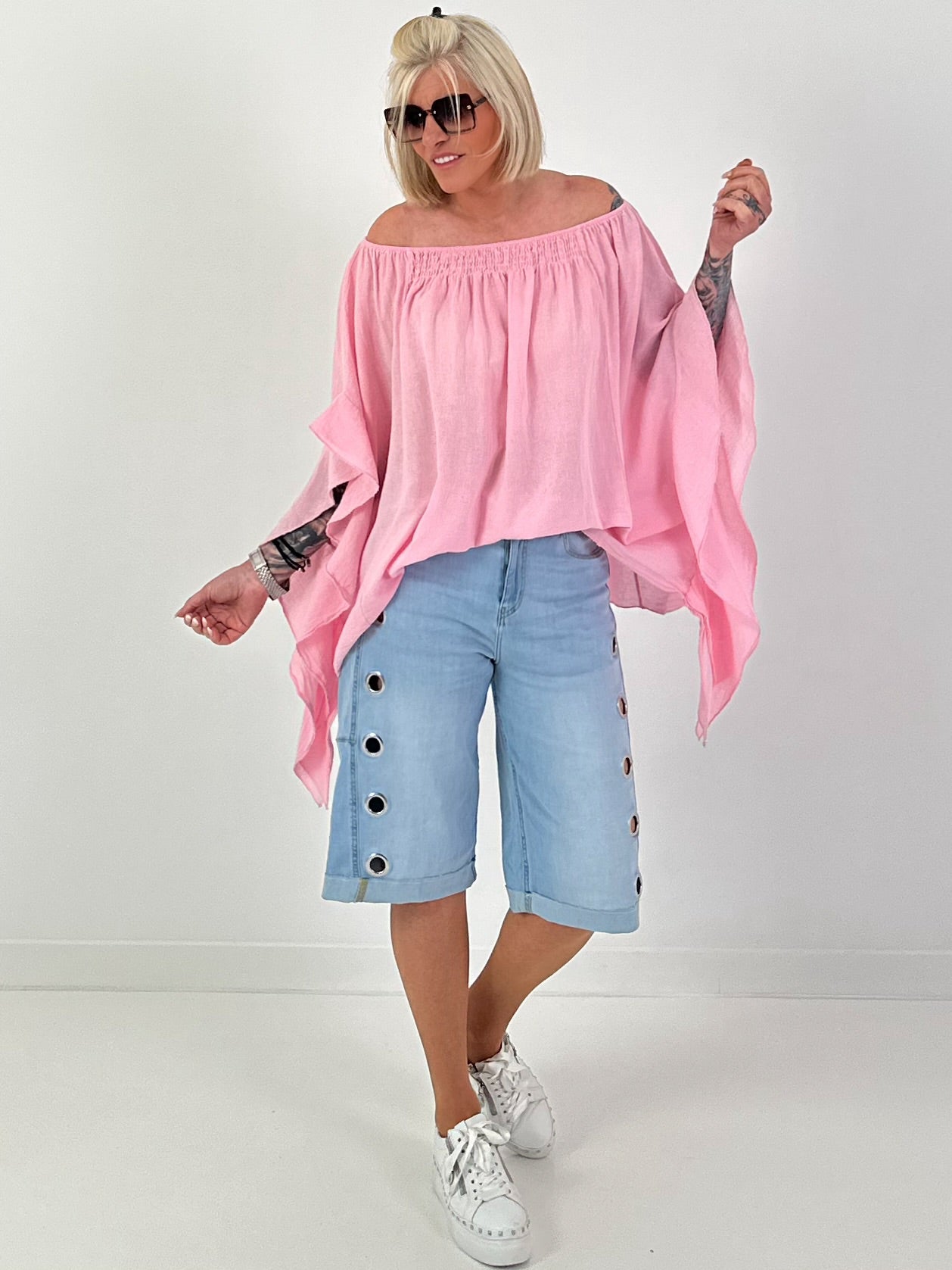 Tunic with side ruffles - pink