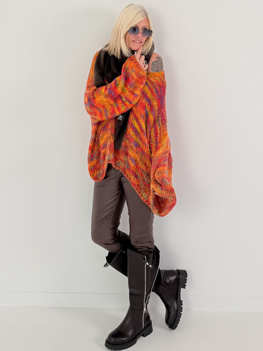 Weicher Oversized Grobstrickpullover  - mehrfarbig