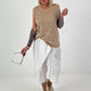 Ripp Top mit Glitzer Leo - camel