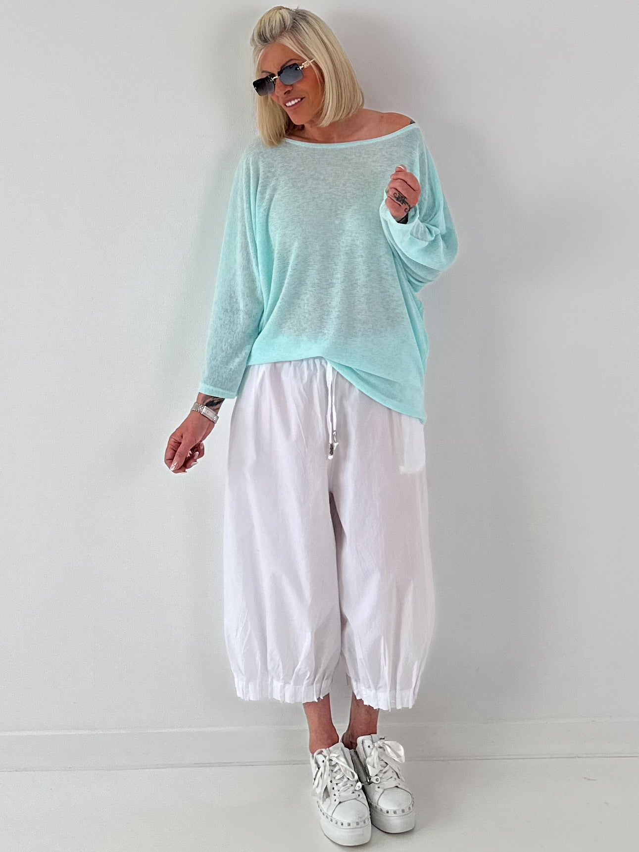 Leichter Oversized Pullover - babytürkis