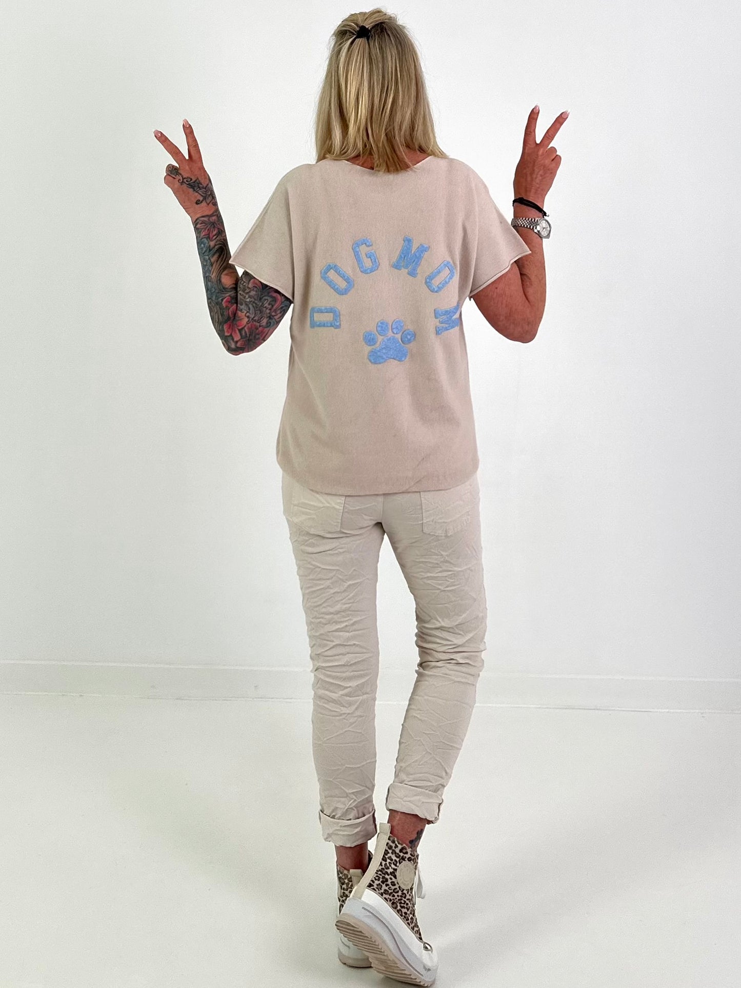 Fine Knit Dog Mom Shirt - Beige