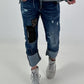 Destroyed Jeans mit aufwendigen Details - denim