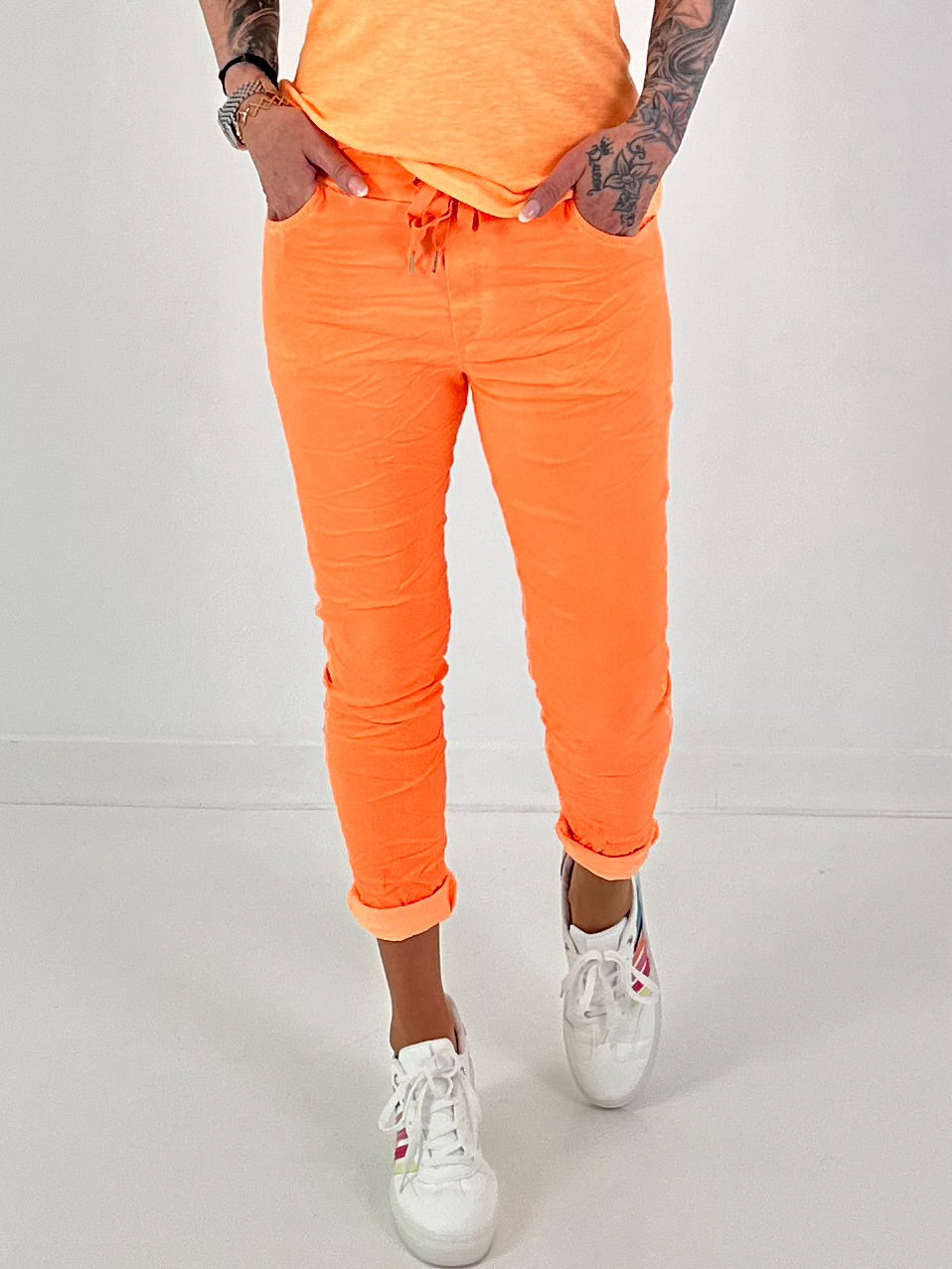 Knit-look trousers - neon orange