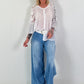 Blouse with floral crochet inserts - white