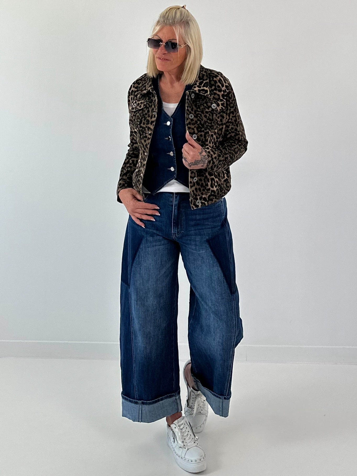 Leopard print denim jacket - multicolored
