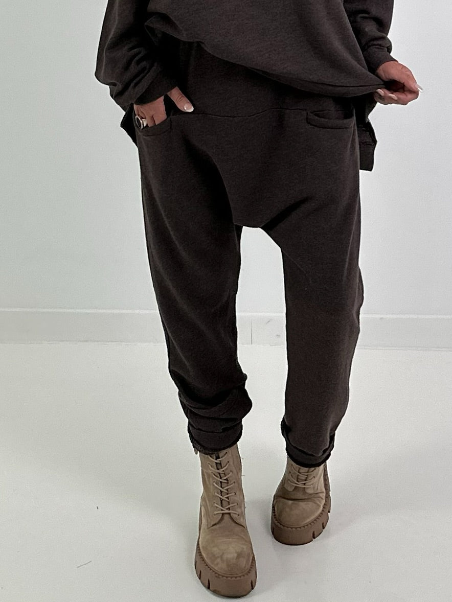 Sweat Baggy mit Tasche - mokka