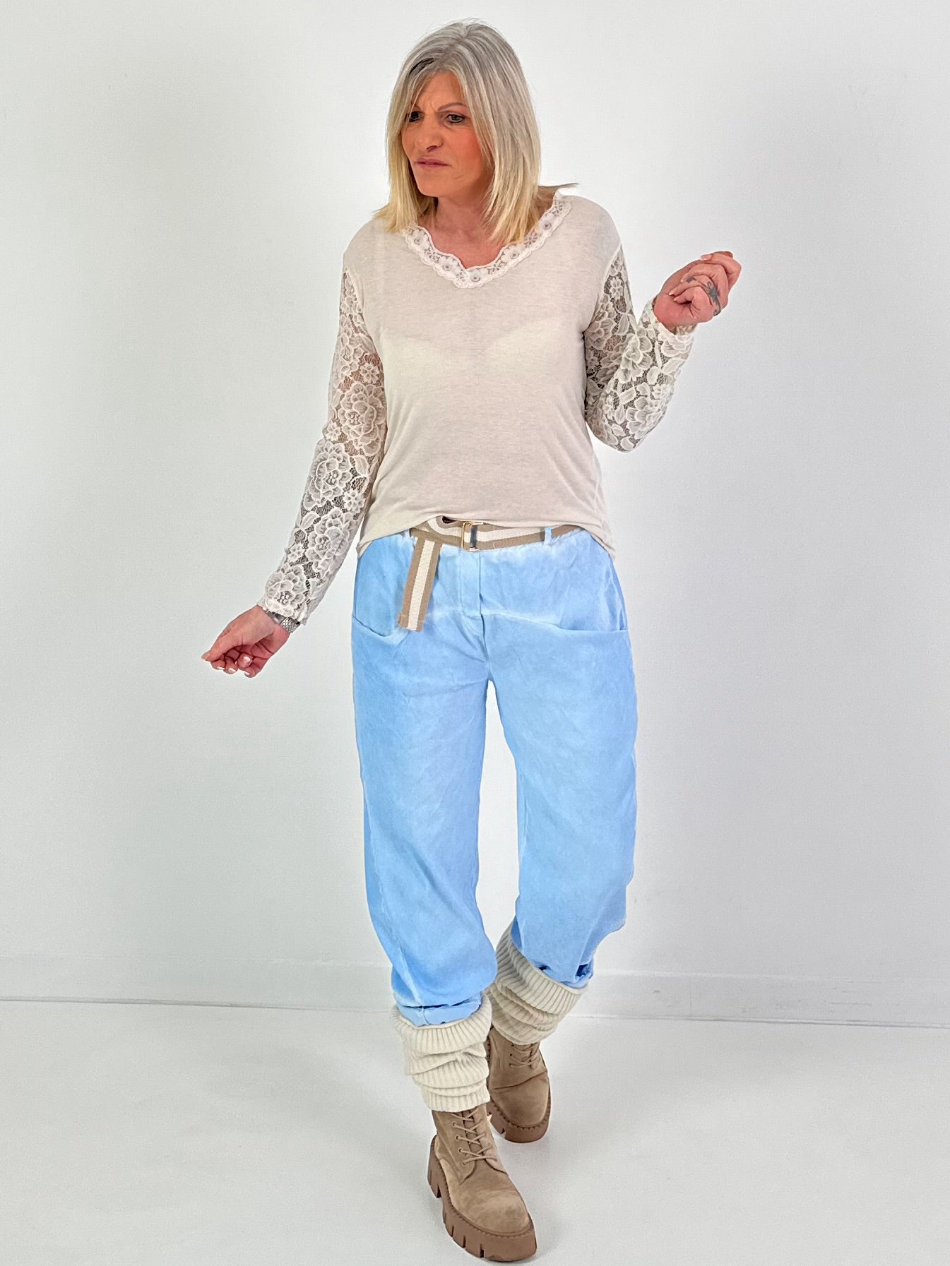 Shirt mit Spitze - beige