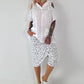 Leinen Shirt mit Pailletten und Cold Shoulder - weiss