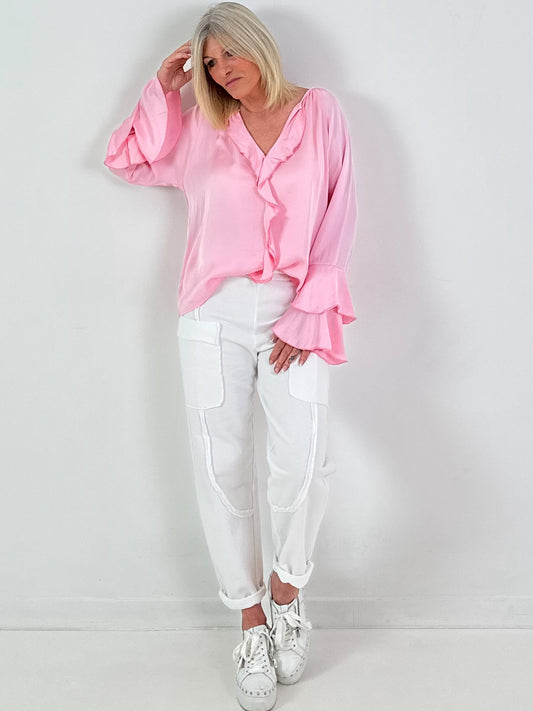 Volantbluse Modell "Lush Light" - rosa