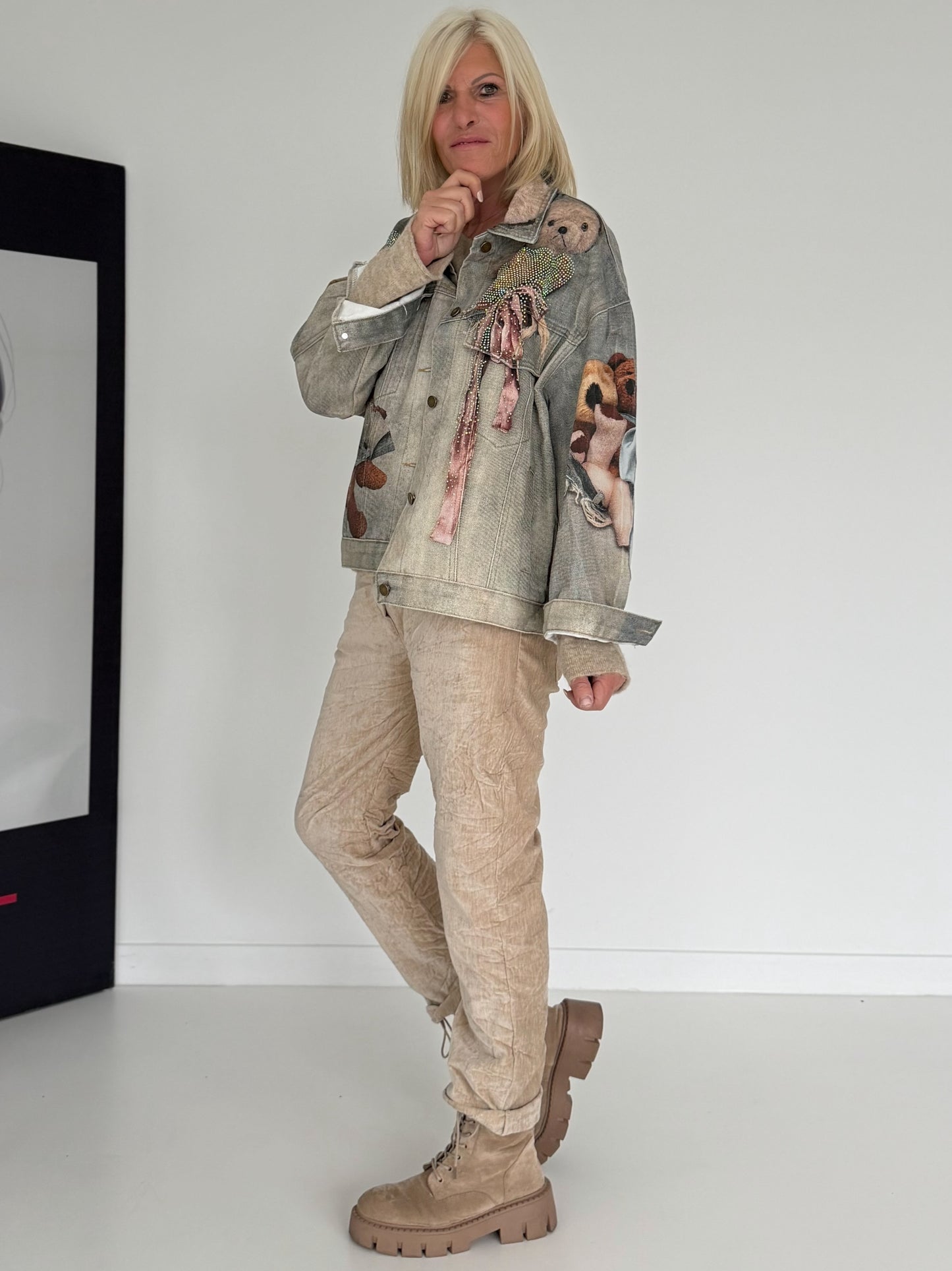 Jeansjacke mit Teddy-Print - used-grey