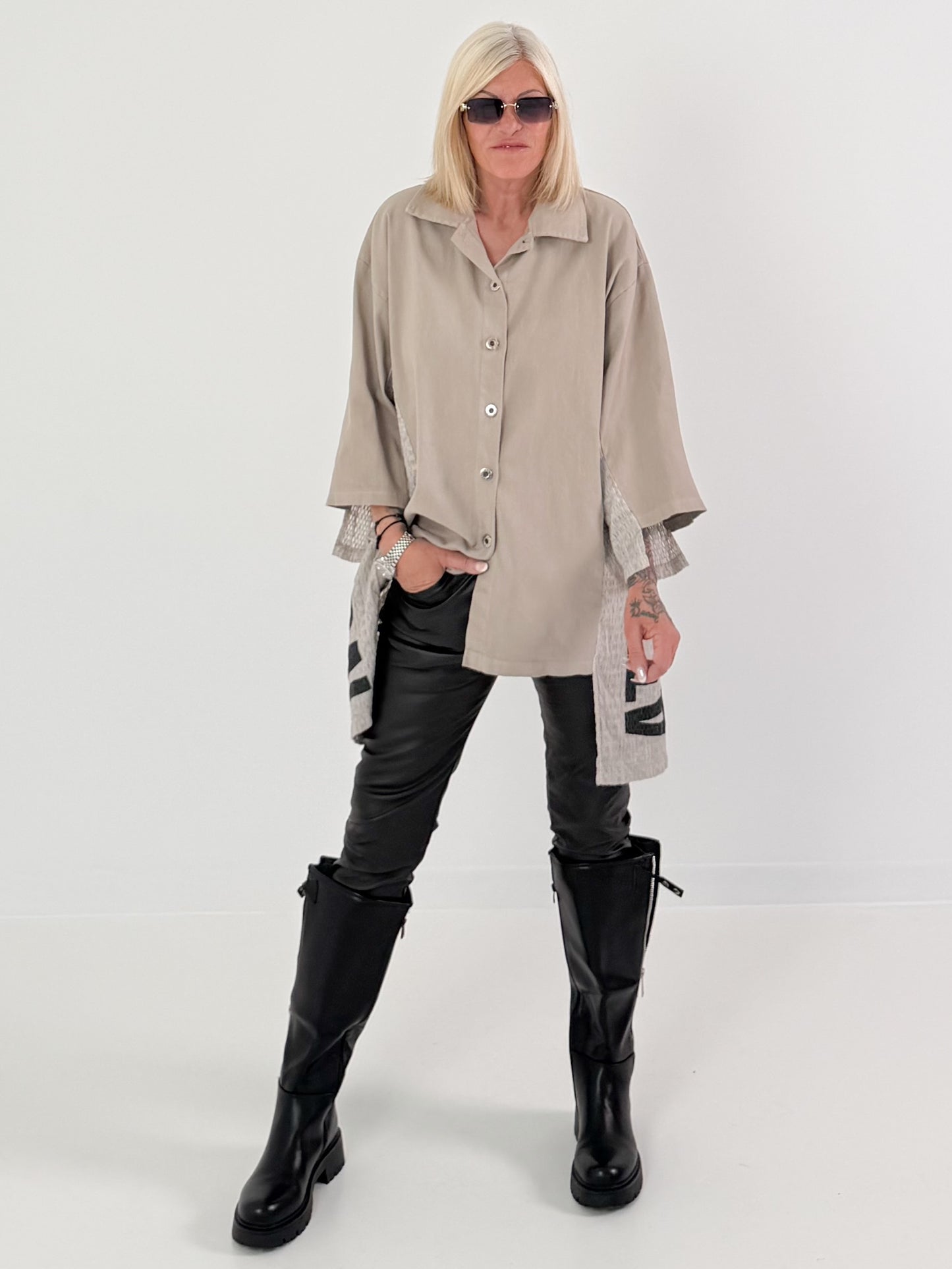 Hemdjacke in Jeansoptik - taupe