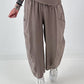 Grobe Hose im Materialmix mit großen Taschen - taupe