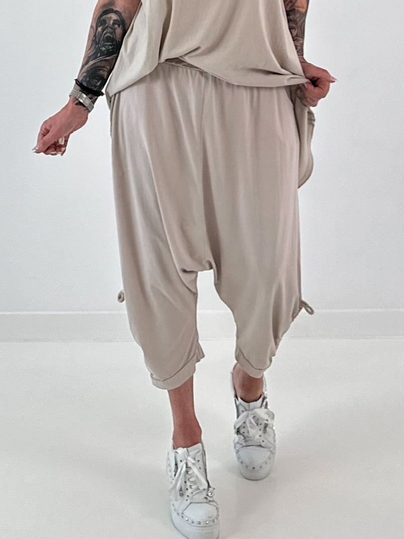Sweatshirt Baggy mit Beinraffung - beige
