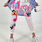 Hose mit Print-Mix und Comicmotiven - weiss-pink-mehrfarbig