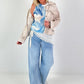 Distressed Denim Jacket - Beige