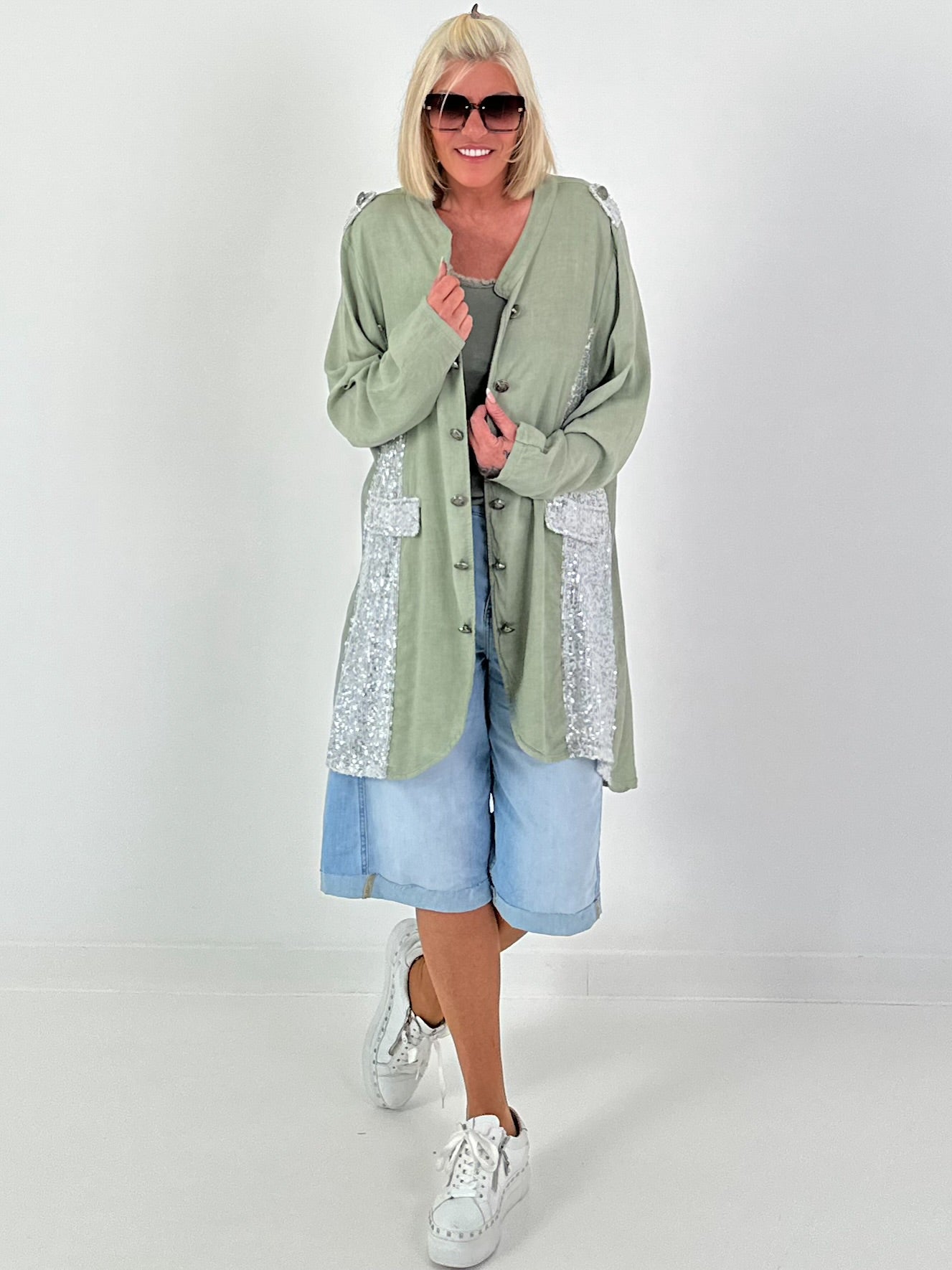 Oversized Leinen-Military Blazer - khaki