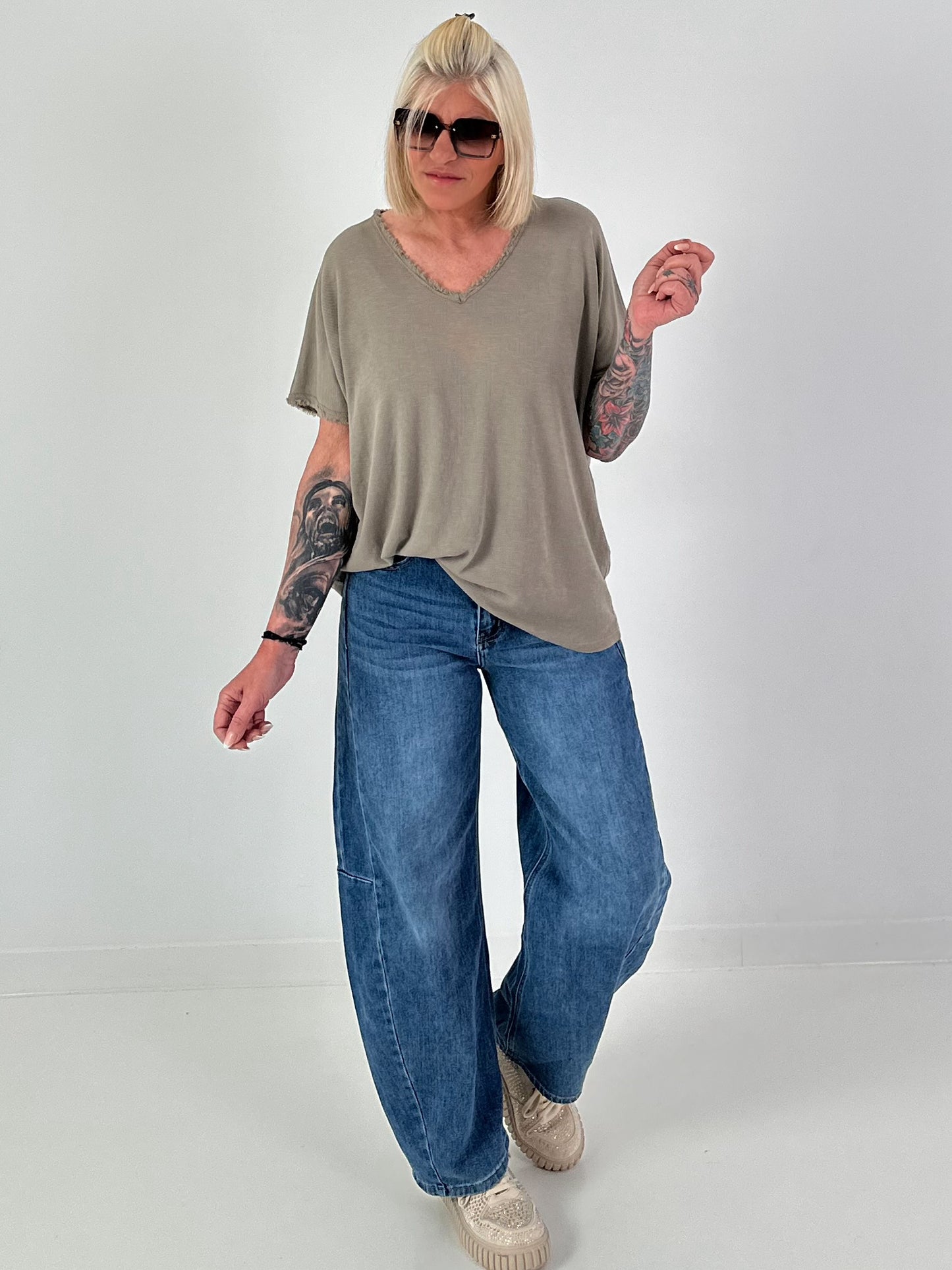 Ripp Shirt mit Fransendetails - taupe