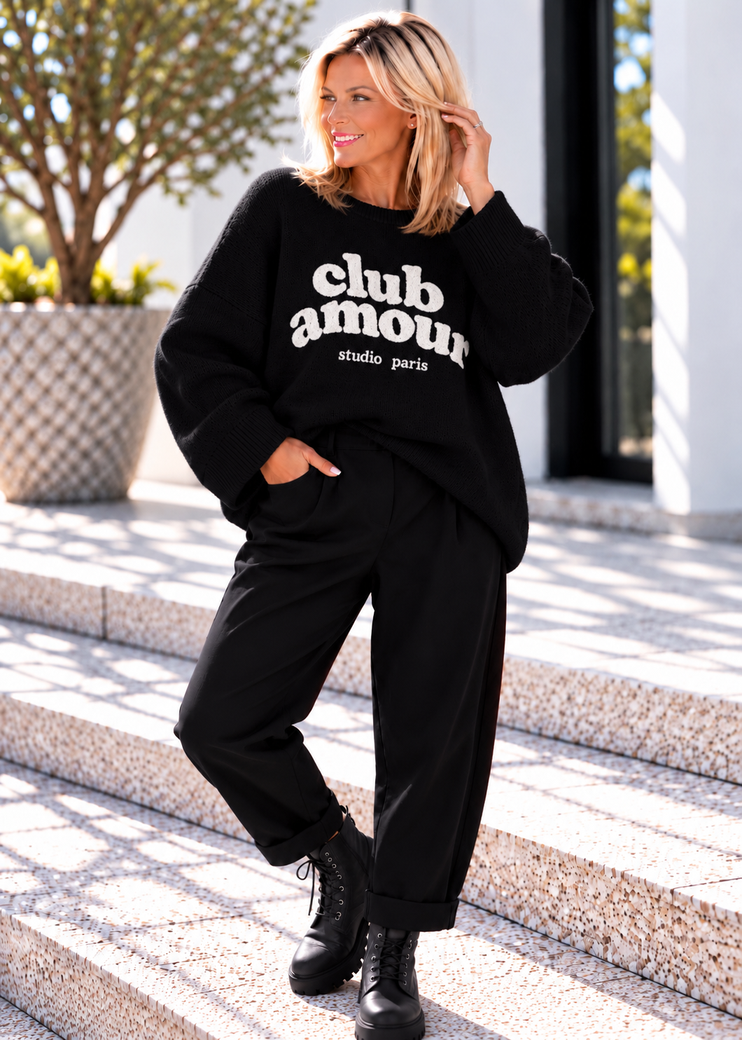 Cozy Club Amour Sweater - Black/Beige